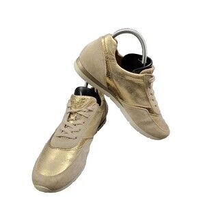 Gabor Metallic Gold Low Top Trainers Leather Sneakers Women's 7 UK 9 - 9.5 US